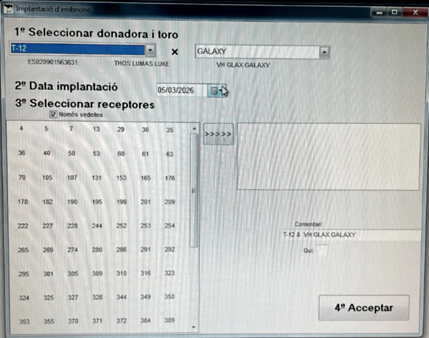 Pantalla d'implantació d'embrions del ReproGTV